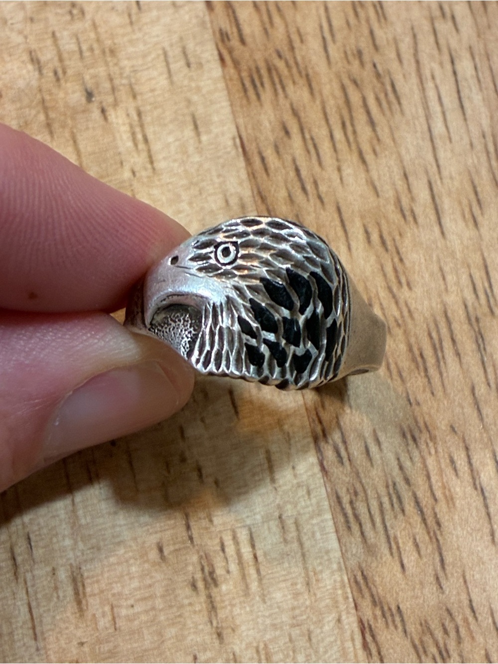 Native American 925 Sterling Silver Eagle Head Black Enamel Ring Size 12